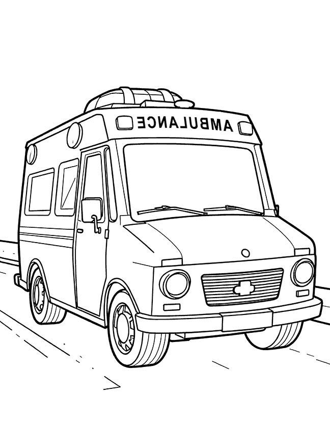Ambulance on the road coloring page Ambulance on the road coloring page
